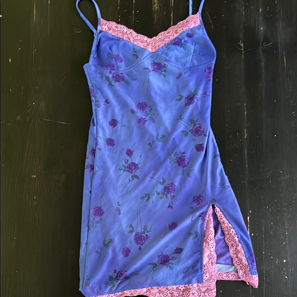 Motel Rocks Purple Floral Chemise with Pink Lace